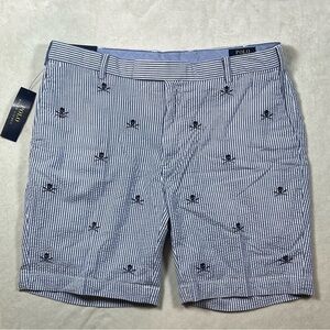 NWT Polo Ralph Lauren 35W Stretch Straight Fit Seersucker Skull Pattern Shorts